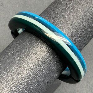 Retro Hinged Bangle Bracelet 2.75 In Turquoise Blue Stripes Vintage Mod Acrylic
